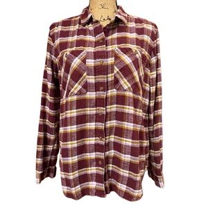 Eddie Bauer Maroon Plaid Button Down Flannel Size Medium